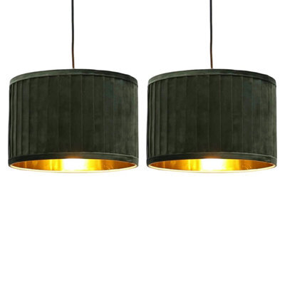 First Choice Lighting Set Of 2 Sundance - Dark Green With Gold Pleated 30Cm Lamp Shades - image 1
