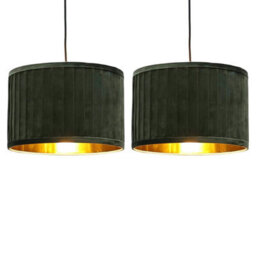 First Choice Lighting Set Of 2 Sundance - Dark Green With Gold Pleated 30Cm Lamp Shades - thumbnail 1