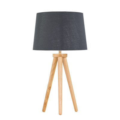 First Choice Lighting Voyage - Light Oak Table Lamp Bedside Light With Grey & Silver Shade - image 1
