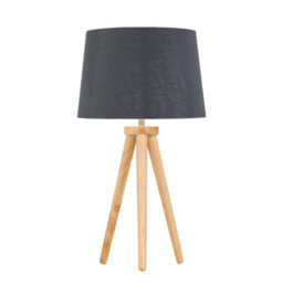 First Choice Lighting Voyage - Light Oak Table Lamp Bedside Light With Grey & Silver Shade