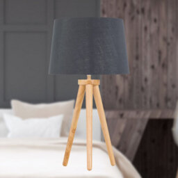 First Choice Lighting Voyage - Light Oak Table Lamp Bedside Light With Grey & Silver Shade - thumbnail 3