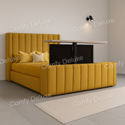 Comfy Deluxe 6Ft Superking  Mustard Plush Tv Bed Frame Only