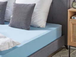 Beliani Fitted Sheet Hofuf Cotton 200 X 200 Cm Light Blue - thumbnail 2
