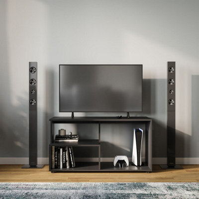 Urbn-Living Urbnliving 80Cm Height Black Wooden Side Coffee Table With Storage Shelves Tv Stand - image 1