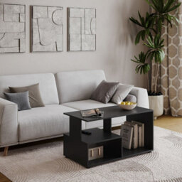 Urbn-Living Urbnliving 80Cm Height Black Wooden Side Coffee Table With Storage Shelves Tv Stand - thumbnail 2
