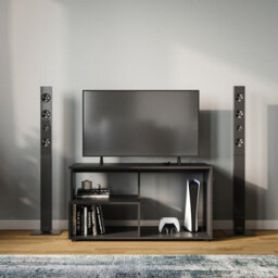Urbn-Living Urbnliving 80Cm Height Black Wooden Side Coffee Table With Storage Shelves Tv Stand - thumbnail 1