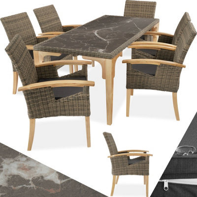 Tectake Garden Table And Chairs - Foggia Dining Table, 6 Rosarno Chairs - Nature - image 1