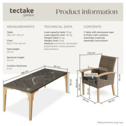 Tectake Garden Table And Chairs - Foggia Dining Table, 6 Rosarno Chairs - Nature - thumbnail 6