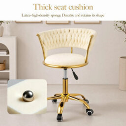Velvet Vanity Chair With Gold Frame, Adjustable Height Swivel Desk Chair - thumbnail 4