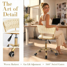Velvet Vanity Chair With Gold Frame, Adjustable Height Swivel Desk Chair - thumbnail 3