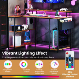 Costway L-Shaped Gaming Desk With Led Lights 120 Cm Computer Desk With Monitor Stand - thumbnail 4