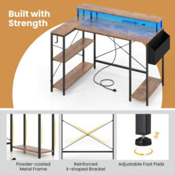 Costway L-Shaped Gaming Desk With Led Lights 120 Cm Computer Desk With Monitor Stand - thumbnail 9