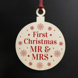 Red Ocean First Christmas Mr And Mrs Bauble Tree Decoration Wooden Hanging Christmas Tree Bauble Decoration Gift For Husband Wife - thumbnail 2