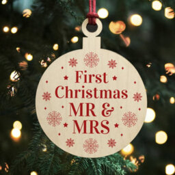 Red Ocean First Christmas Mr And Mrs Bauble Tree Decoration Wooden Hanging Christmas Tree Bauble Decoration Gift For Husband Wife - thumbnail 1