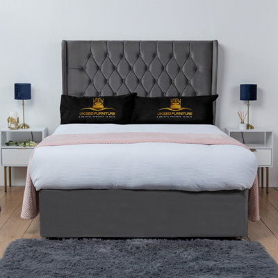 UKBEDFURNITURE Mary Steel Plush Wingback Divan Bed Base With 54 Inch Headboard - No Storage - image 1
