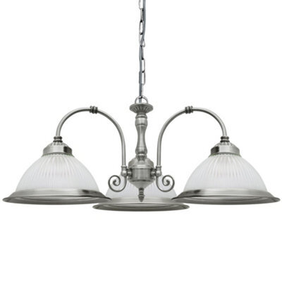 Long Life Lamps Company Vintage Ceiling 3 Light Brushed Chrome Pendant Light Ribbed Glass Lamp Shade K432 - image 1