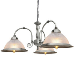 Long Life Lamps Company Vintage Ceiling 3 Light Brushed Chrome Pendant Light Ribbed Glass Lamp Shade K432 - thumbnail 3