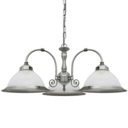 Long Life Lamps Company Vintage Ceiling 3 Light Brushed Chrome Pendant Light Ribbed Glass Lamp Shade K432 - thumbnail 1
