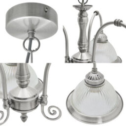 Long Life Lamps Company Vintage Ceiling 3 Light Brushed Chrome Pendant Light Ribbed Glass Lamp Shade K432 - thumbnail 6
