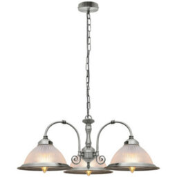 Long Life Lamps Company Vintage Ceiling 3 Light Brushed Chrome Pendant Light Ribbed Glass Lamp Shade K432 - thumbnail 4