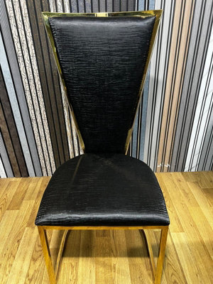 Stratus Interiors Dragon Dining Chair - Gold Mirrored Frame With Black Padded Seat For Kitchen And Livingroom- Black - image 1