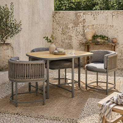 Wyld Haus Vidi Grey 4-Seater Cube Rattan-Style Garden Dining Set With Cushions - Space-Saving Quarter-Round Chairs - image 1