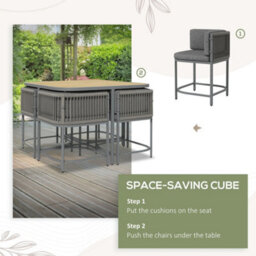 Wyld Haus Vidi Grey 4-Seater Cube Rattan-Style Garden Dining Set With Cushions - Space-Saving Quarter-Round Chairs - thumbnail 7
