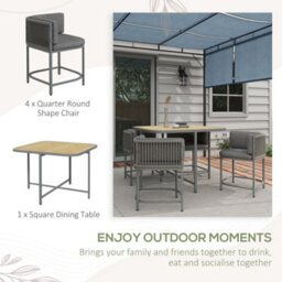 Wyld Haus Vidi Grey 4-Seater Cube Rattan-Style Garden Dining Set With Cushions - Space-Saving Quarter-Round Chairs - thumbnail 4