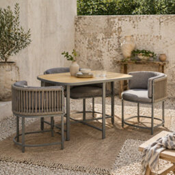 Wyld Haus Vidi Grey 4-Seater Cube Rattan-Style Garden Dining Set With Cushions - Space-Saving Quarter-Round Chairs