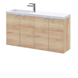 Hudson Reed Fusion Floor Standing Combination Vanity Basin & Compact Bathroom Storage Unit, Bleached Oak, 1000mm - thumbnail 1