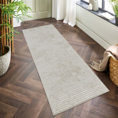 Perla Modern Abstract Linear Living Room Area Rug Metallic Sheen Contemporary Hallway Runner Molten-Beige 60X220 Cm - image 1