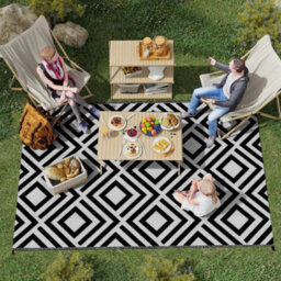 Outsunny Reversible Waterproof Outdoor Rug W/ Carry Bag, 182 X 274 Cm, Black - thumbnail 1