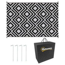 Outsunny Reversible Waterproof Outdoor Rug W/ Carry Bag, 182 X 274 Cm, Black - thumbnail 2