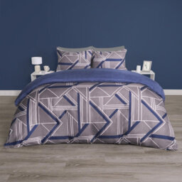 OHS Geo Duvet Cover Set Quilt Pillowcase Bedding Reversible, Grey - Double - thumbnail 1