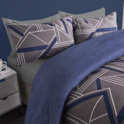 OHS Geo Duvet Cover Set Quilt Pillowcase Bedding Reversible, Grey - Double - thumbnail 3