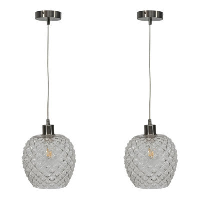 First Choice Lighting Set Of 2 Baine - Clear Textured Glass With Satin Nickel Pendants - image 1