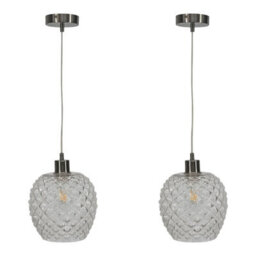 First Choice Lighting Set Of 2 Baine - Clear Textured Glass With Satin Nickel Pendants - thumbnail 1