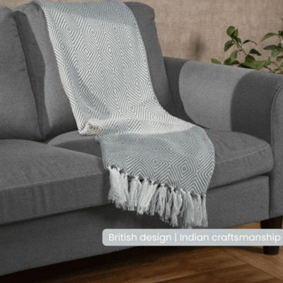 Anna Michelle Designs Diamond Blue Handwoven Throw Recycled Plastic Bottles - image 1