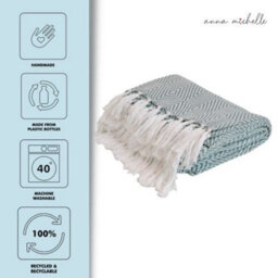 Anna Michelle Designs Diamond Blue Handwoven Throw Recycled Plastic Bottles - thumbnail 2