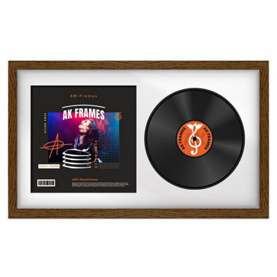 "30X17"" Dark Oak Modern Vinyl Record Frame With White Mount For 12 Inch Lp Album Cover & Disc - Ak Frames" - image 1