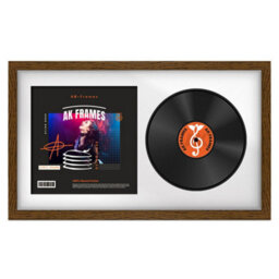 "30X17"" Dark Oak Modern Vinyl Record Frame With White Mount For 12 Inch Lp Album Cover & Disc - Ak Frames" - thumbnail 1