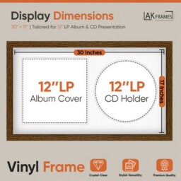 "30X17"" Dark Oak Modern Vinyl Record Frame With White Mount For 12 Inch Lp Album Cover & Disc - Ak Frames" - thumbnail 2