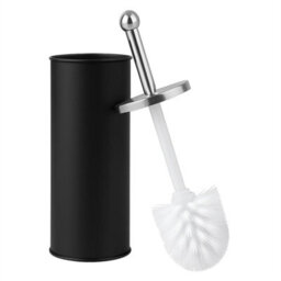 Black Toilet Brush Set Stainless Steel Matt Holder Inner Drip Cup Dense Bristles - thumbnail 3