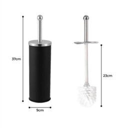 Black Toilet Brush Set Stainless Steel Matt Holder Inner Drip Cup Dense Bristles - thumbnail 2