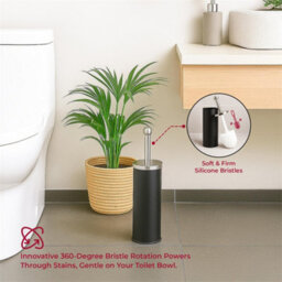 Black Toilet Brush Set Stainless Steel Matt Holder Inner Drip Cup Dense Bristles - thumbnail 4