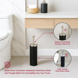Black Toilet Brush Set Stainless Steel Matt Holder Inner Drip Cup Dense Bristles - thumbnail 6