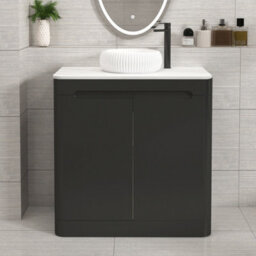 Royal Bathrooms Venice 800mm Matt Nocturne Black Freestanding Bathroom Countertop Vanity Unit 2 Door With Milan Basin - thumbnail 1