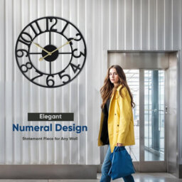 Large Wall Clocks For Living Room Metal Wall Clock Silent Non-Ticking Roman Indoor & Outdoor Vintage Clock (Numeral-Black 40Cm) - thumbnail 6
