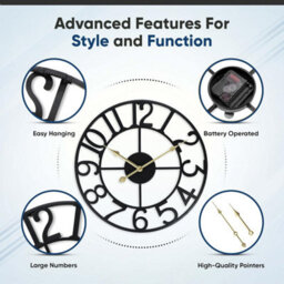 Large Wall Clocks For Living Room Metal Wall Clock Silent Non-Ticking Roman Indoor & Outdoor Vintage Clock (Numeral-Black 40Cm) - thumbnail 2