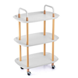 Urbn-Living Urbnliving Height 82Cm 3 Tier White Beech Wood & Plastic Serving Storage Trolley Food Drinks Cart On Wheels - thumbnail 4